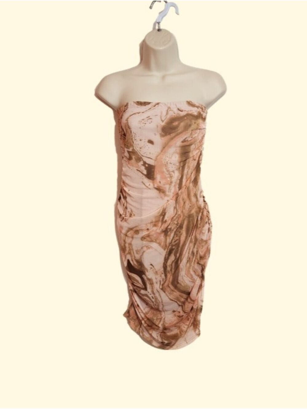 Cacia Pink Brown Tie Dye Swirl Strapless Ruched Bodycon Dress Large